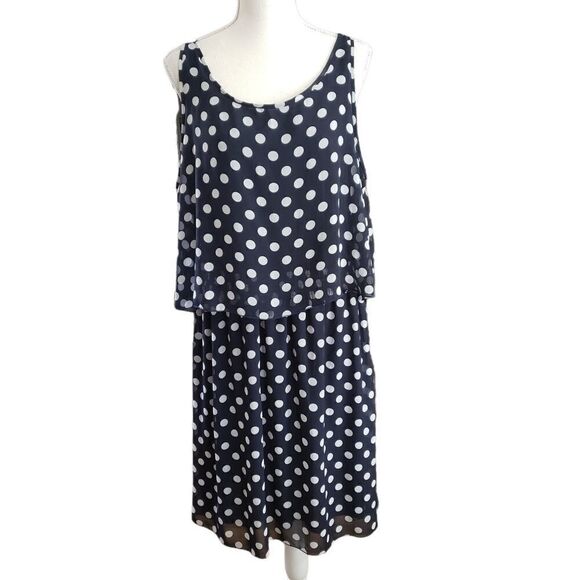 Robert Louis Navy White Polka Sleeveless Dress Sz XL - Picture 1 of 13